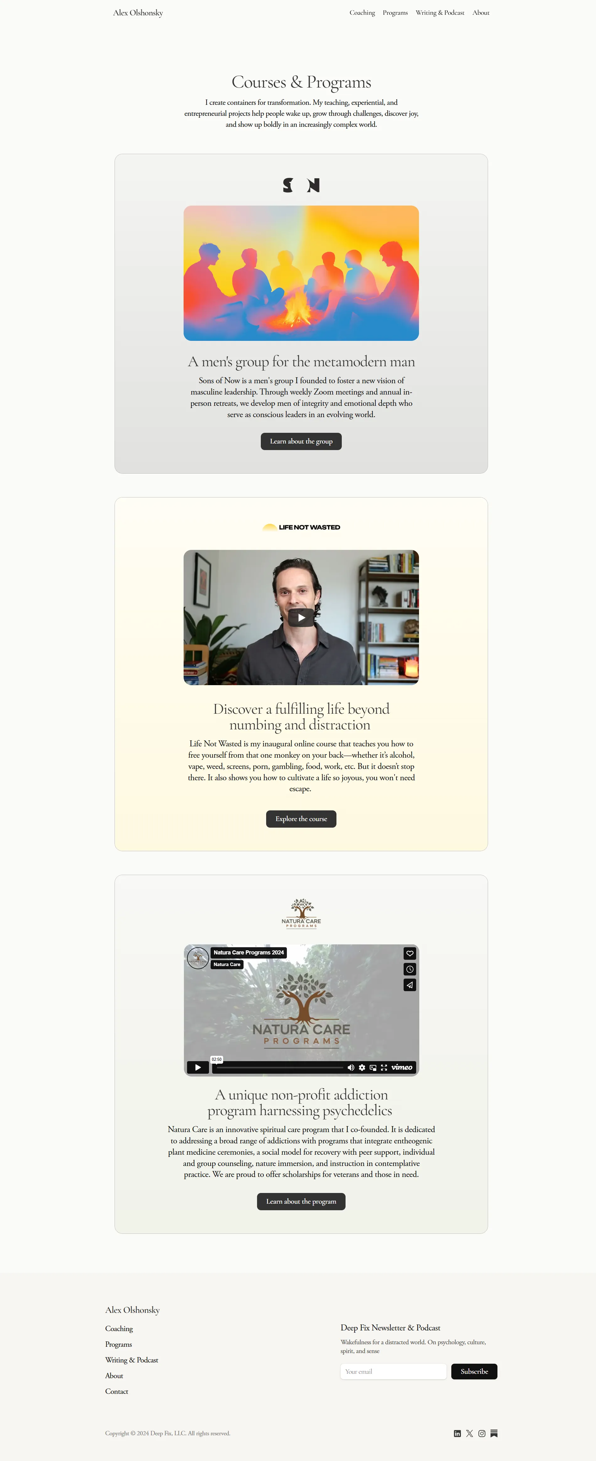 A second screenshot of Alex Olshonsky's personal website homepage.