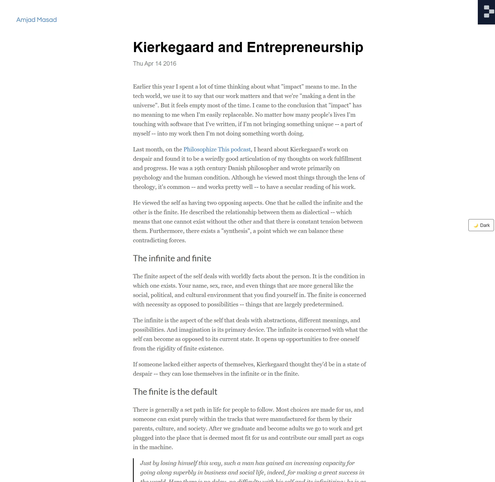 A second screenshot of Amjad Masad's personal website homepage.