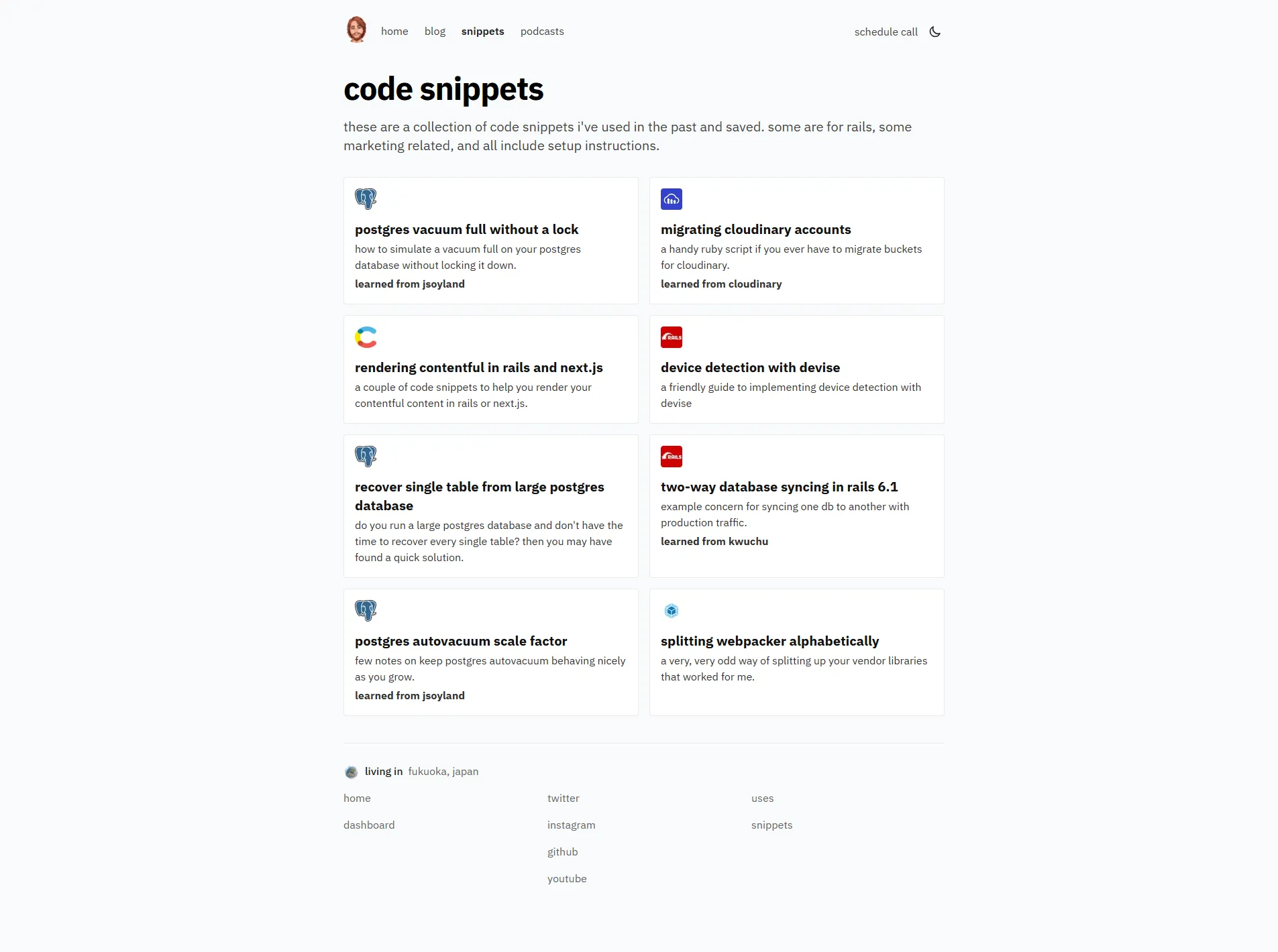 A second screenshot of Jesse Hanley's personal website homepage.