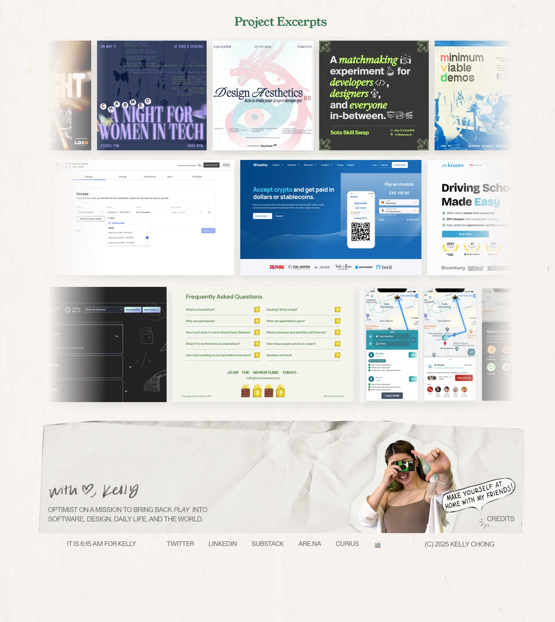 A second screenshot of Kelly Chong's personal website homepage.