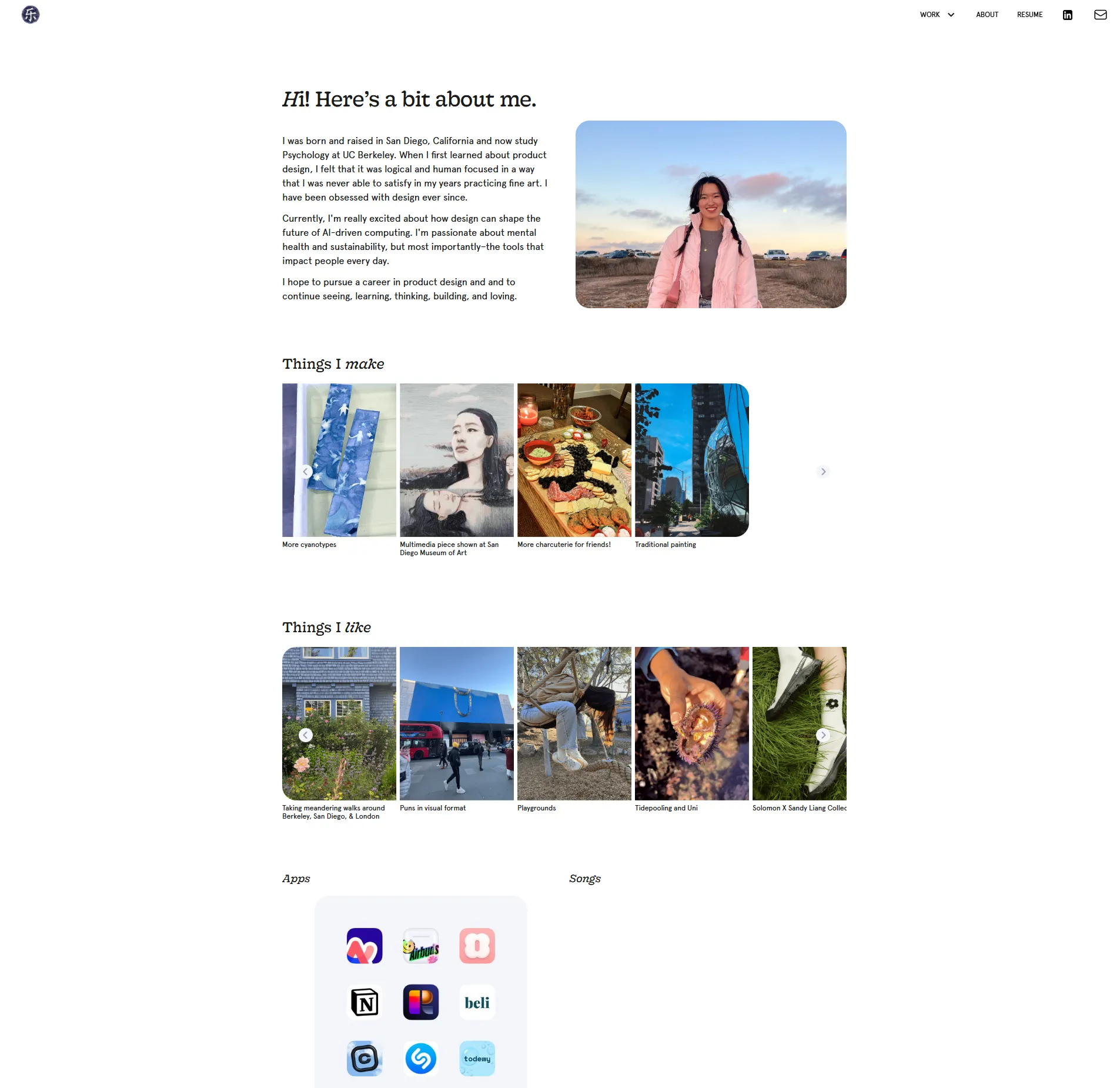 A second screenshot of Lele Zhang's personal website homepage.