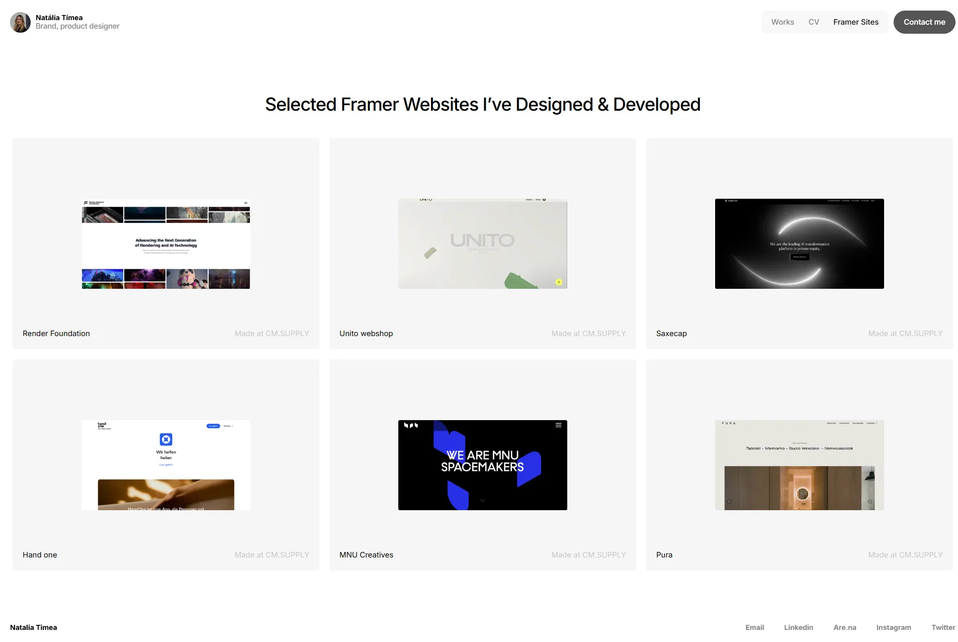 A second screenshot of Natalia Timea's personal website homepage.