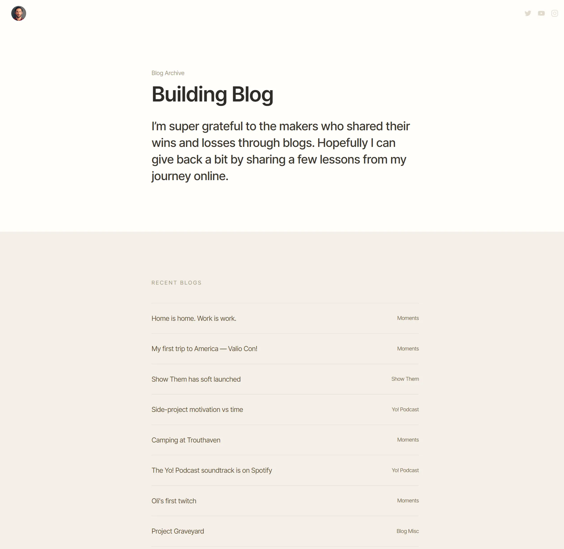 A second screenshot of Rob Hope's personal website homepage.
