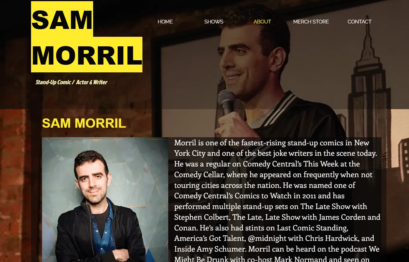 A second screenshot of Sam Morril's personal website homepage.