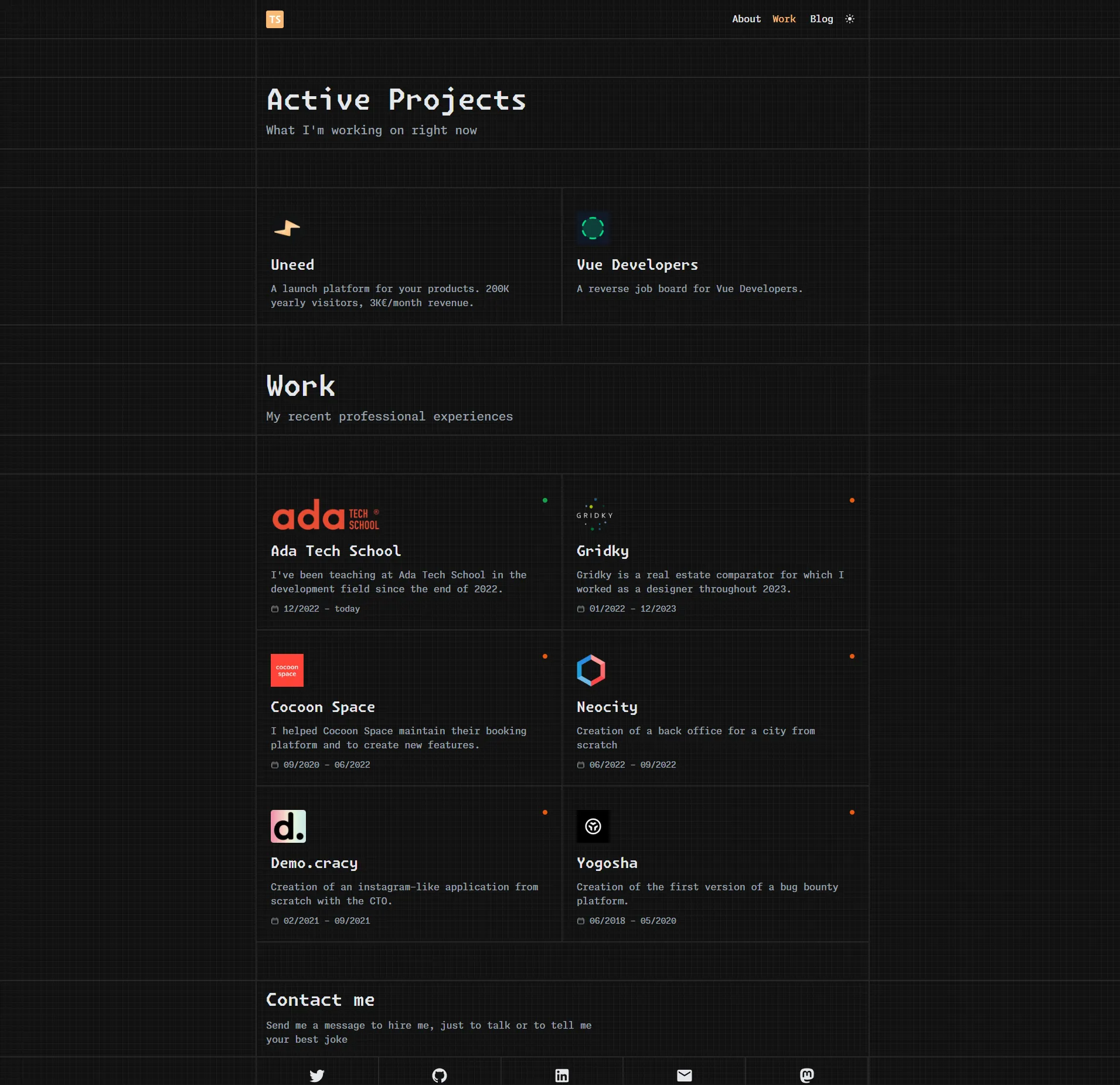 A second screenshot of Thomas Sanlis's personal website homepage.
